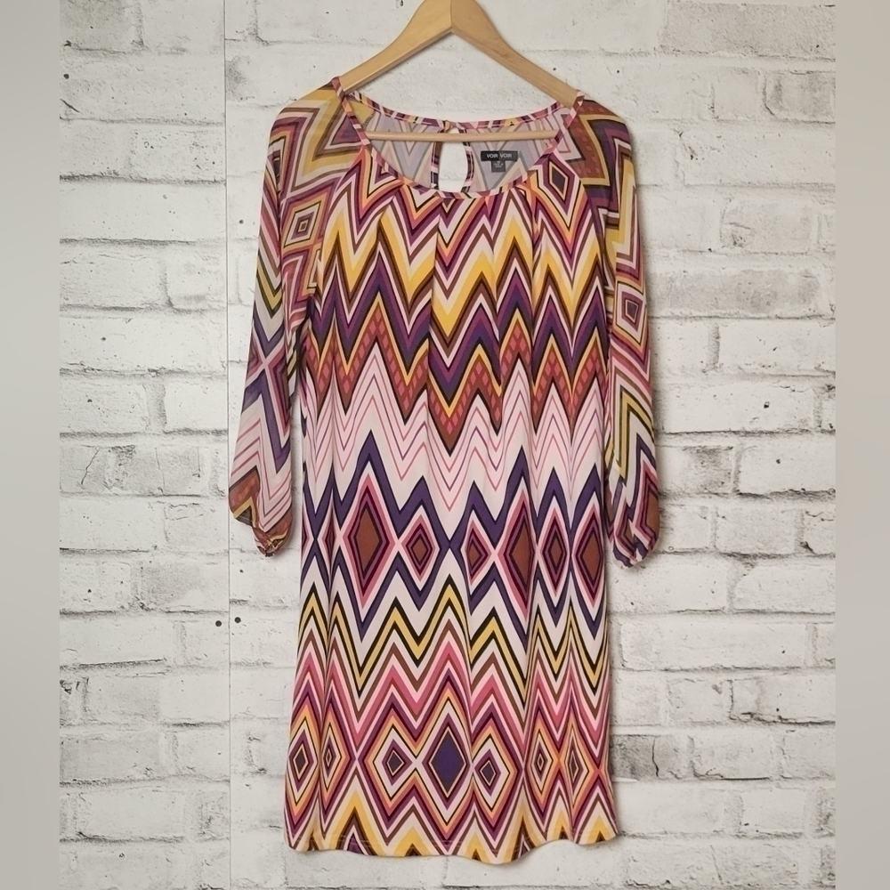 Voir Voir 70s Inspired Chevron Print Dress Size 10